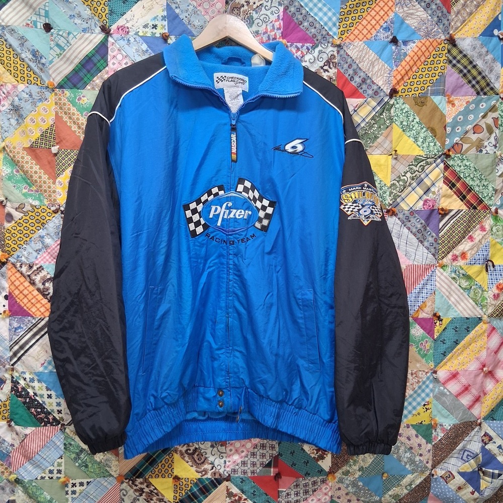 Mark Martin #6 Pfizer NASCAR Racing Jacket Checkered Flag Sports Men's Sz Large